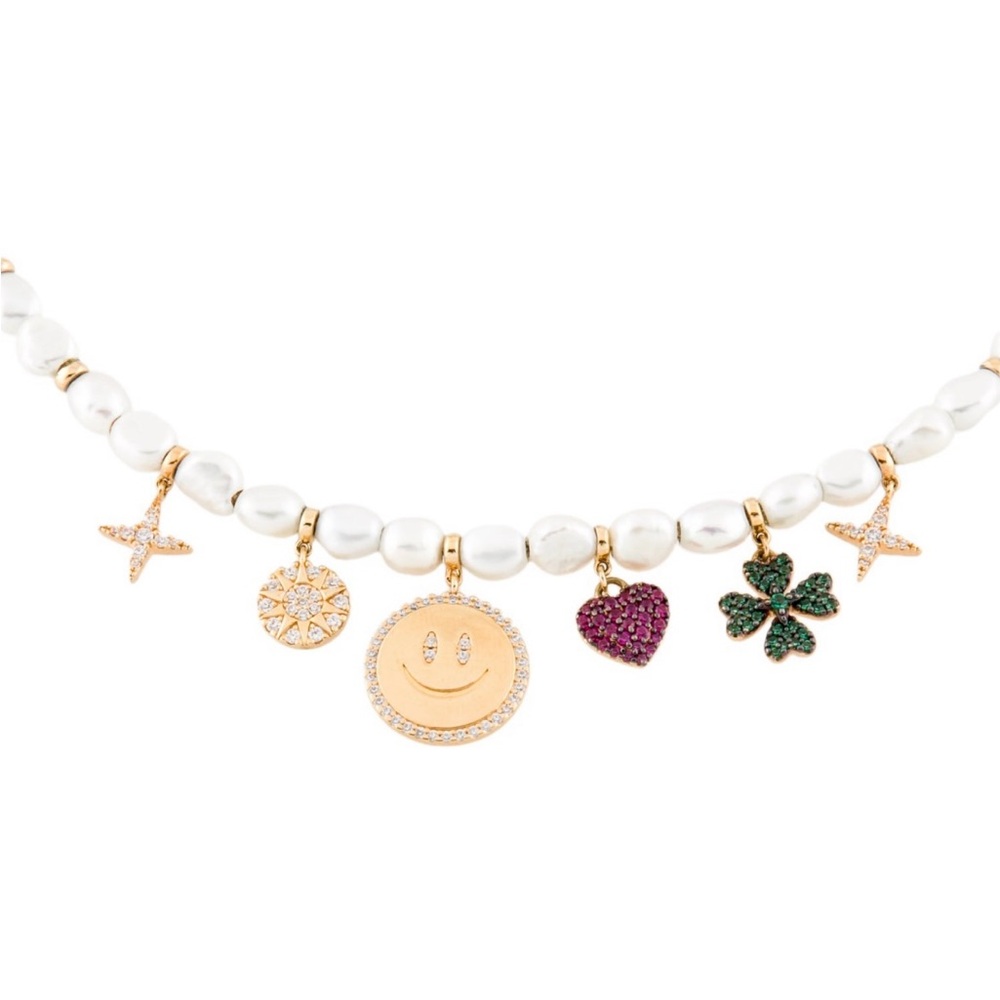 Sterling Silver Lucky Charm Pearl Pendent Necklace APM Monaco Luxury